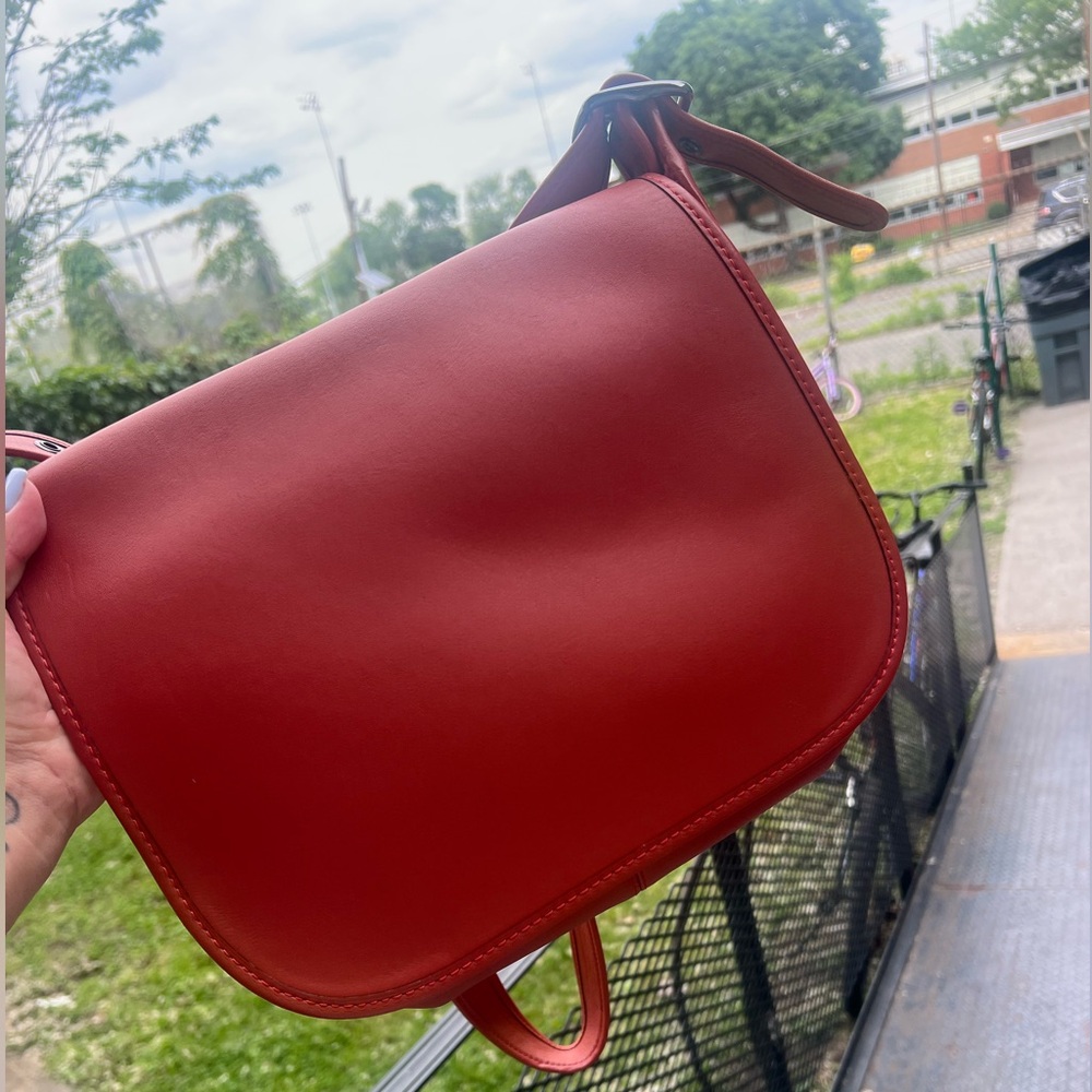 Coach 75th Anniversary Glovetanned Leather Saddle Bag 9170 Deep Coral 55298